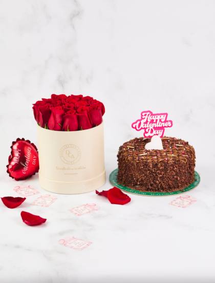 PACK TORTA DE CHOCOLATE Y BOX DE ROSAS SAN VALENTÍN