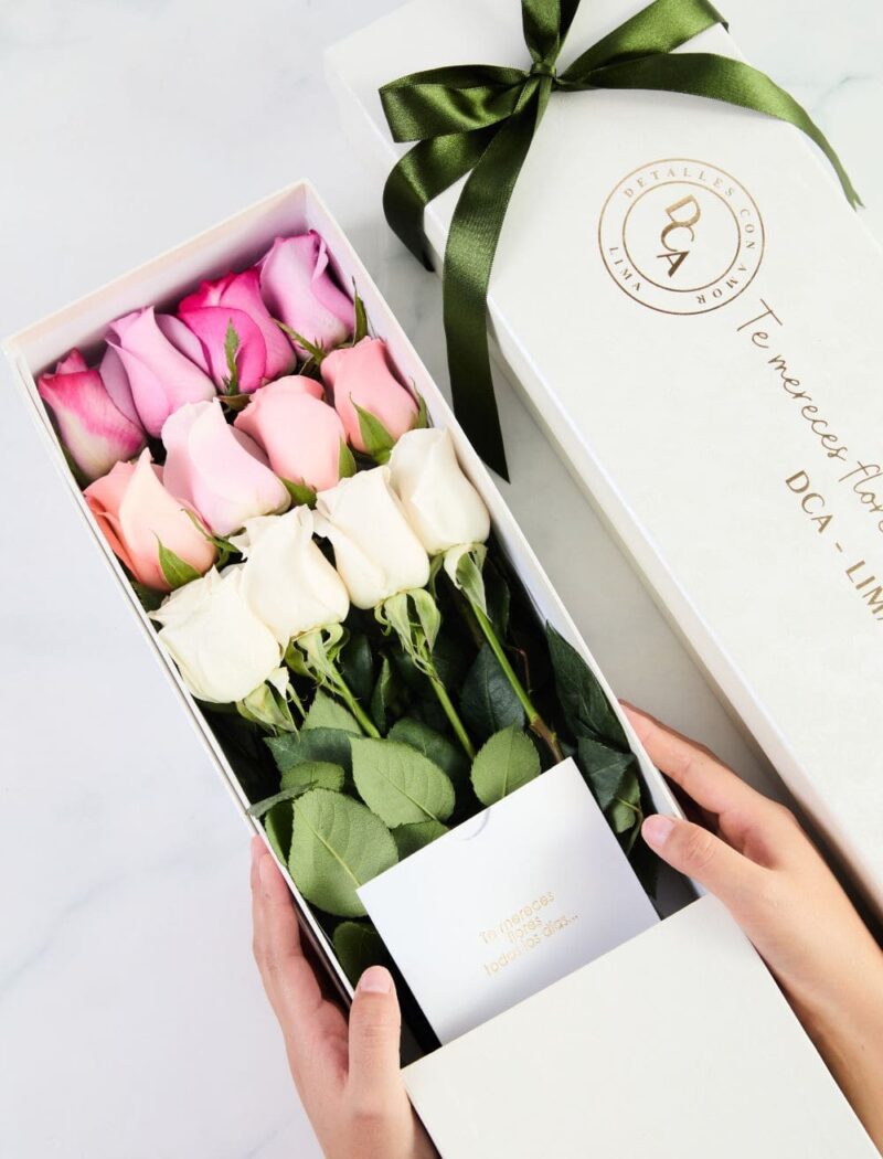 CAJA DCA 12 ROSAS PASTELES