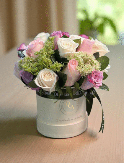 Box 20 Rosas Pasteles con Mini Copos