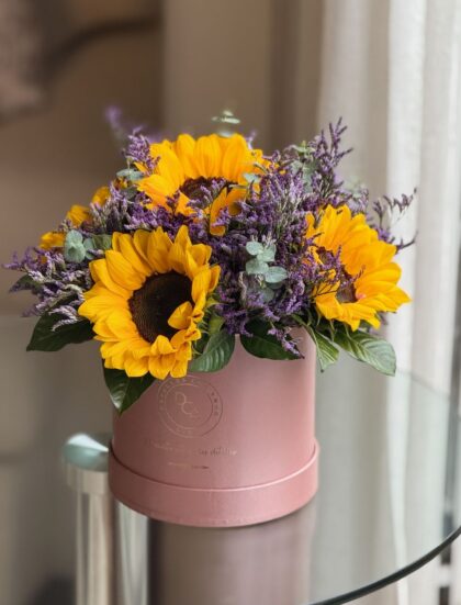 BOX ROSADO GOLDEN CON GIRASOLES
