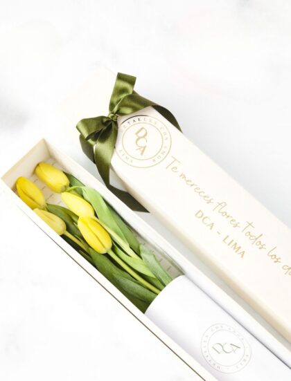 CAJA DE 5 TULIPANES AMARILLOS