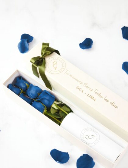 CAJA 6 ROSAS AZULES NOVIO