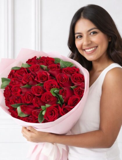 RAMO 50 ROSAS ROJAS PAPEL ROSÉ